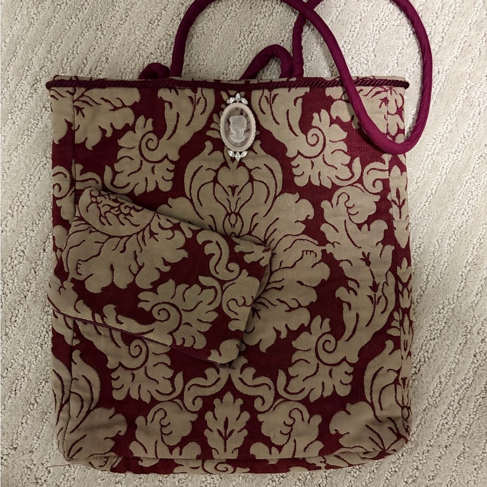 Burgundy and Beige Tote & Wallet